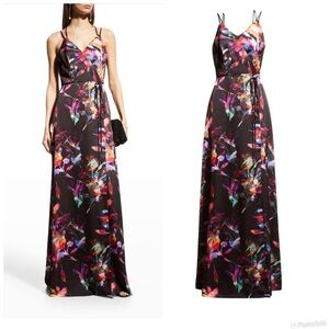 Aidan Mattox Printed Satin Wrap-Front Gown